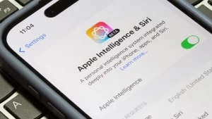 Apple logo displayed alongside an iPhone representing the Siri AI lawsuit settlement.