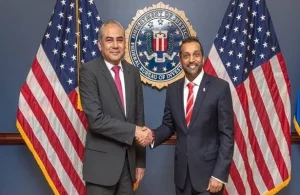 FBI Director Kash Patel meets Pakistan Interior Minister Mohsin Naqvi at FBI headquarters in Washington.