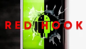 Android smartphone displaying a cybersecurity warning about RedHook malware.