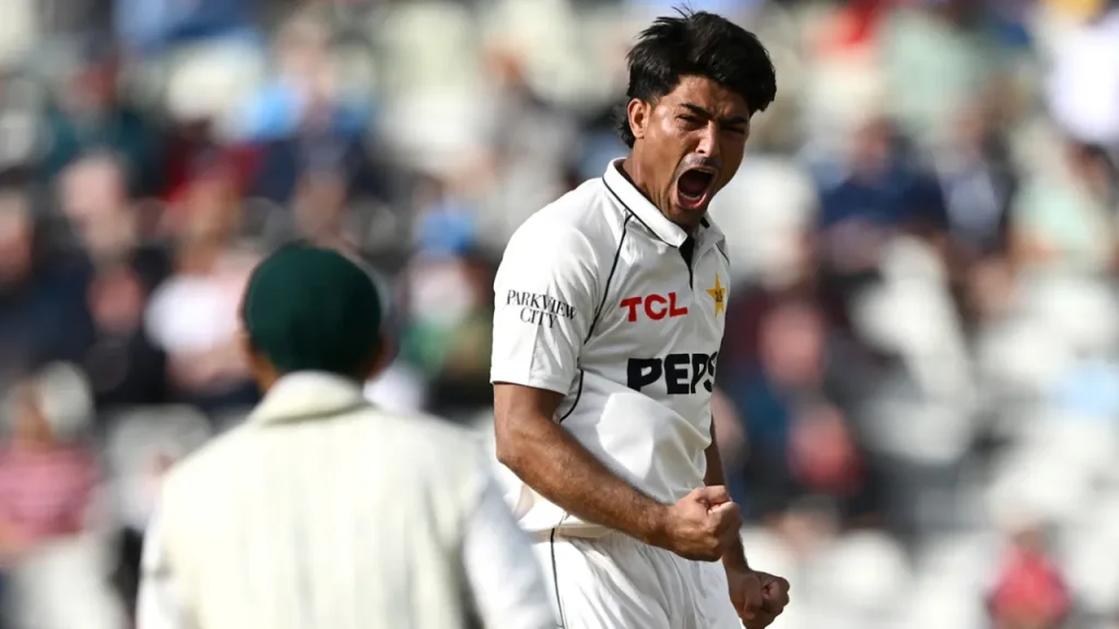 Pakistani fast bowler Razaullah celebrating a wicket during a Test match in England