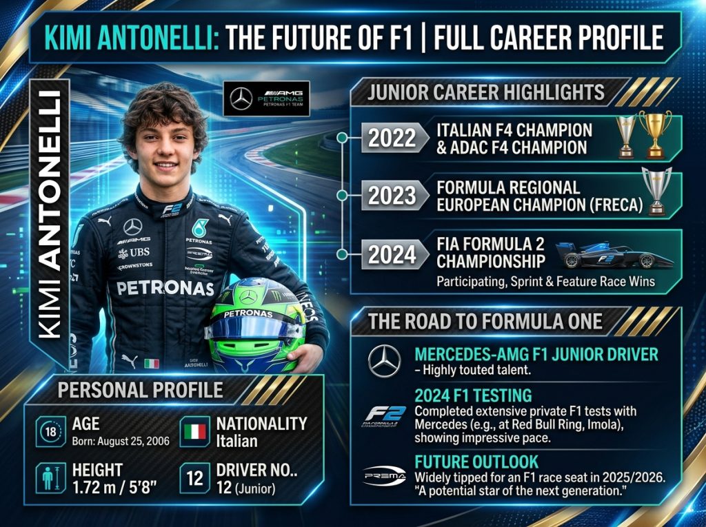 Kimi Antonelli celebrates a Formula One victory during the 2026 season