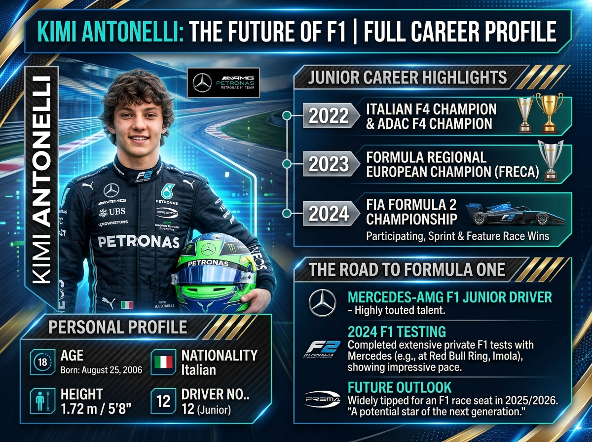 Kimi Antonelli celebrates a Formula One victory during the 2026 season