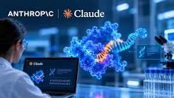 Illustration representing Anthropic's Claude AI analyzing DNA sequences to discover a novel enzyme system