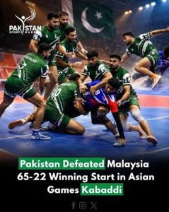 Thailand and Pakistan players compete during an Asian Games kabaddi match at Tokai Citizen Gymnasium
